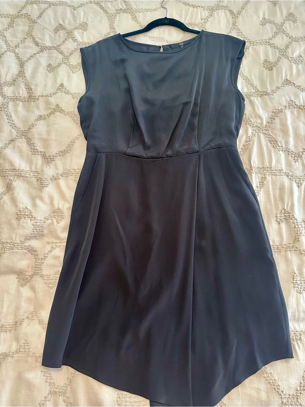 Tibi Black Cap-Sleeve Mini Dress with Draped Bodice